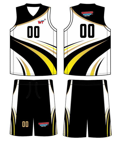 Wicked Threads Black & Gold Wave Basketball Uniform Set